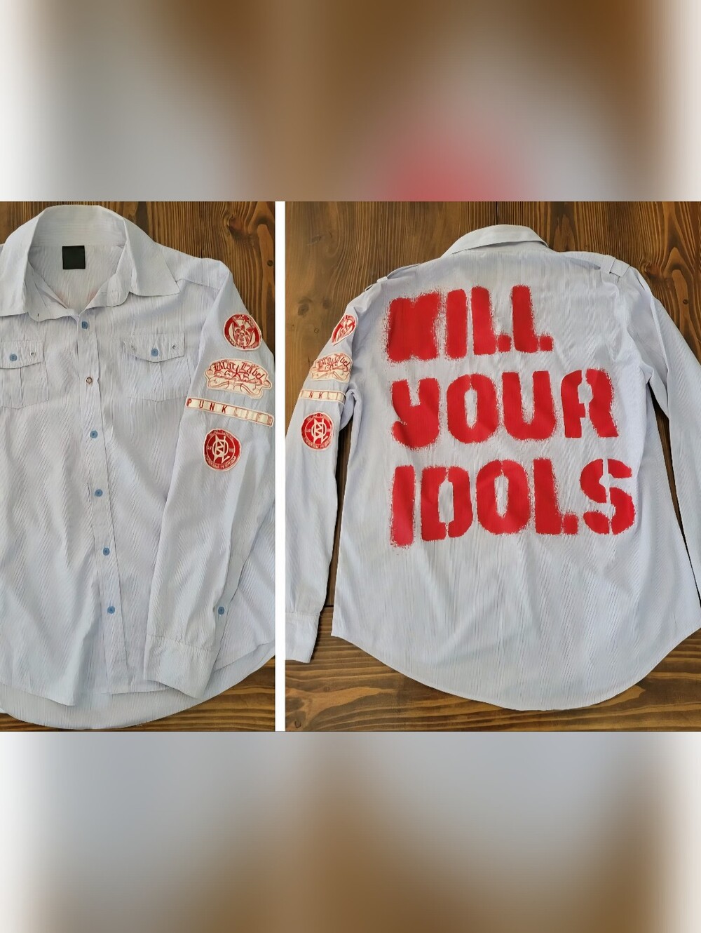Black Label Mens XL Blue/ Red Striped "KILL YOUR IDOLS" Shirt, Streetwear